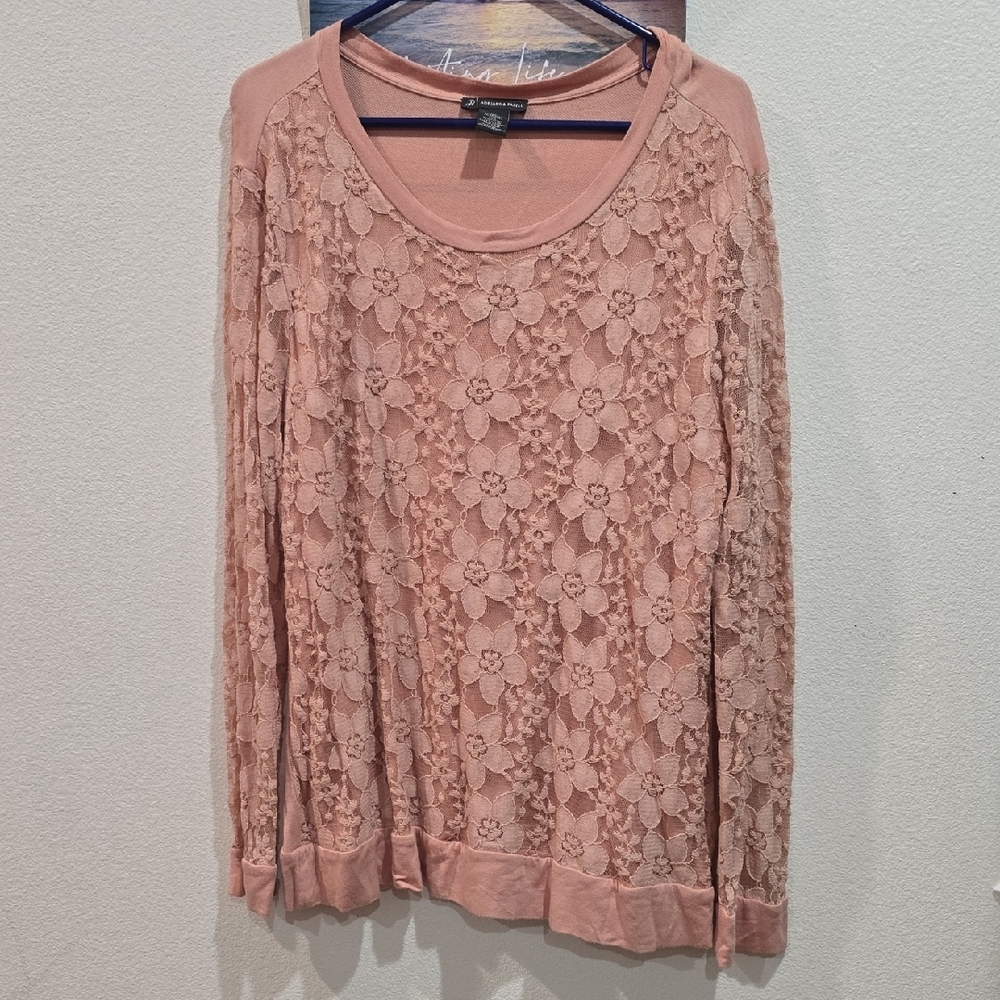 Adrianna Papell Blush Lace Floral Blouse - Picture 2 of 7